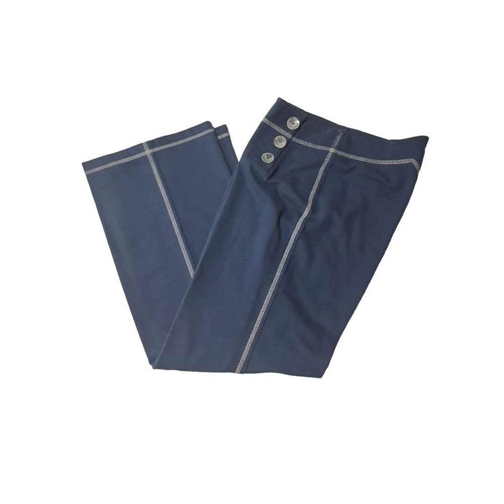 Soft Surroundings Pants Womens Sz Petite S Blue Double Buttons Tie Back Cotton